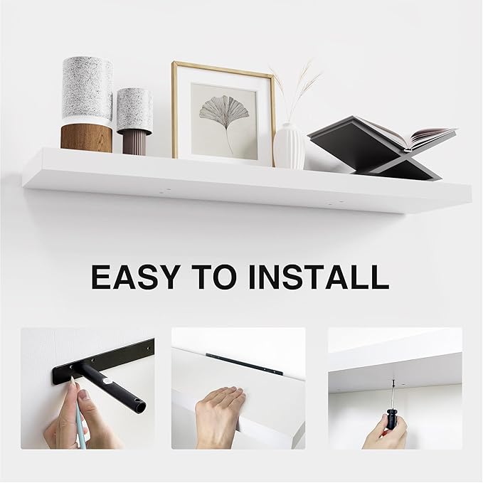 Colima Bathroom Floating Shelves for Wall, 36" Floating Wall Mounted Shelf, Rustic Wood Storage Hanging Shelf for Home Organization, Bathroom, Kitchen, Living Room (Set of 3, White)