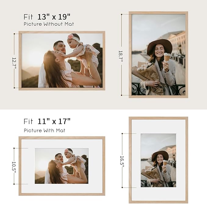 13x19 Oak Wood Picture Frame - 13"x19" Poster Frames for Wall, 13x19 Picture Frames for Wall, 13 x 19 Picture Frames, 13 x 19 Frames for Wall(3 Pack, Beige)