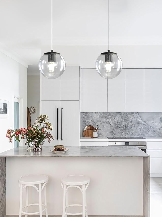 Globe Pendant Light Black Pendant Light Fixtures with Clear Glass 1-Light Hanging Lights for Kitchen Dining Room Bathroom Bedroom Hallway