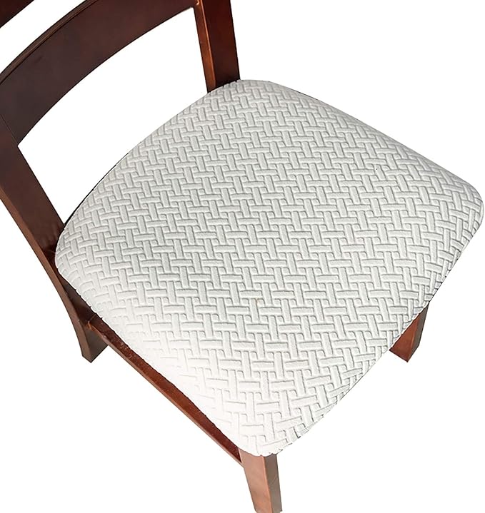 Genina Seat Covers for Dining Room Chair Seat Slipcovers Kitchen Chair Covers (White, 6 Pcs)