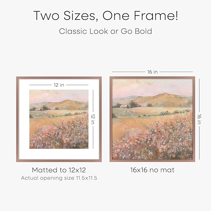 Homeforia 16x16 Picture Frame Mocha, High End Metal 16x16 Square Poster Frame Matted to 12x12 Print, 16 x 16 Mocha Frames with Mat 12 x 12 Photo, 16by16 Thin Frames, Tempered Glass, Wall Kit, Set of 1