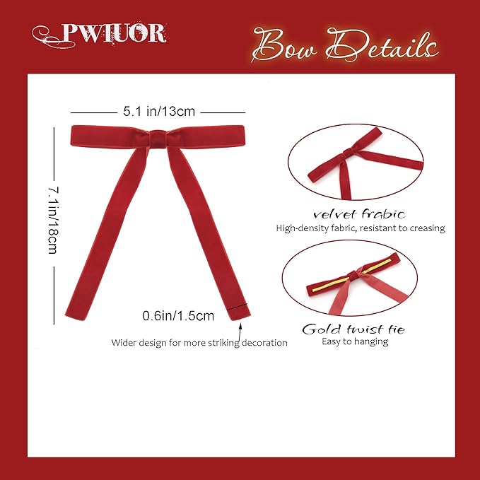 30 Pcs Red Velvet Bows for Christmas Tree Decorations, Vintage Velvet Ribbon Bows with Twist Tie for Wreath Garland Gift Wrapping Indoor Outdoor Decor