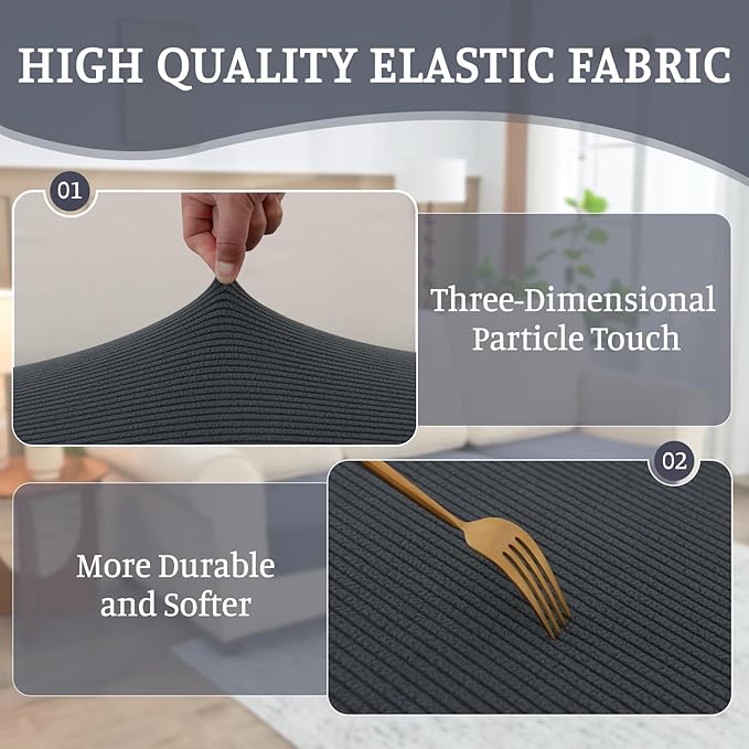 Sectional Couch Covers for Sofa Cushion L Shaped Couch Cover Washable Soft Couch Cushion Covers Stretch Sofa Slipcovers with 2 Pcs Pillowcases(4-Piece 3 Seater + 1 Chaise, Dark Grey)