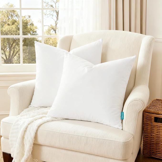 Oubonun 26x26 Feather Down Alternative Throw Pillow Inserts, 100% Cotton Cover, Medium Firm Decorative Pillow Inserts for Couch, Sofa, Bed, Chair (Set of 2)