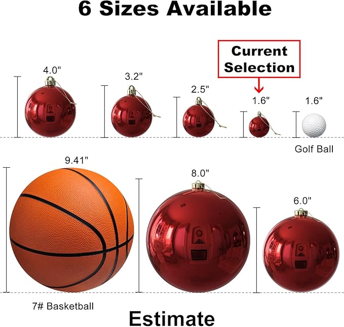 Rose Red 1.6" Small Christmas Balls Christmas Tree Decoration Ornaments Shatterproof Hanging Balls for Birthday Halloween Holiday Wedding Decorations Set of 18pcs
