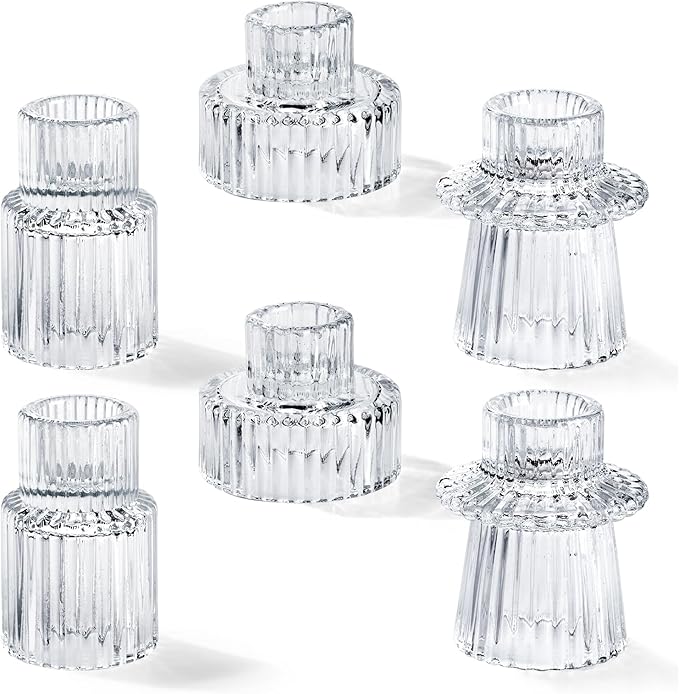 Homemory Clear Glass Candle Holders, 6 Pcs Tea Light Holders, Taper Glass Candlestick Holder, Votive Candle Holders for Table Wedding Centerpieces, Shabbat, Halloween, Home Decor, Christmas