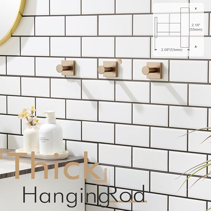 KOKOSIRI Robe Hooks Bath Towel Hooks for Wall Closet Kitchen Hanging Towels Bathroom Hardware Champagne Bronze Stainless Steel 3 Pack, B1016CPG-P3