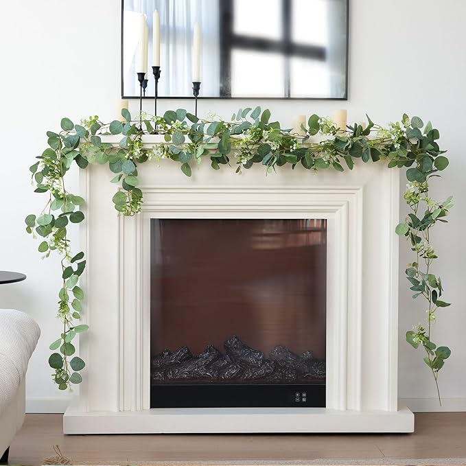Mizii 2 Strands Artificial Vines Eucalyptus Garland 68" Fake Vine with Silk Leaves Green Garland Faux Hanging Plants Greenery Decoration for Bedroom Room Table Centerpieces Wedding Decor (Greenery)