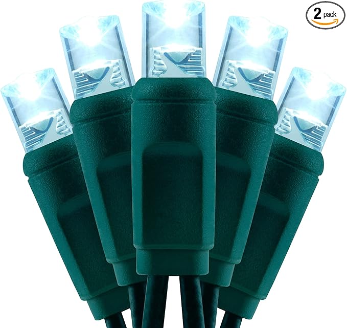YULETIME Cool White 5MM LED Christmas Lights, 50 ft 100 Count 6" Spacing One-Piece High Waterproof Wide Angle UL Certified String Light (6“ Cool White - Green Wire)