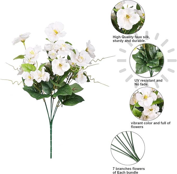 Hibiscus Artificial Flowers Plants for Outdoors Decoration, 6 Bundles Silk Bouquet Tropical Flowers Artificial Realistic UV Resistant Fake Flower for Outside Planter Porch Patio Balcony (Yellow White)