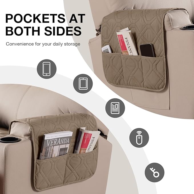 VANSOFY Recliner Chair Covers 100% Waterproof Seat Cover with Arm Reclining Cover Non-Slip Recliner Chair Covers Furniture Protector Washable Slipcover with Pocket for Pets, Dogs(Light Brown, 28")