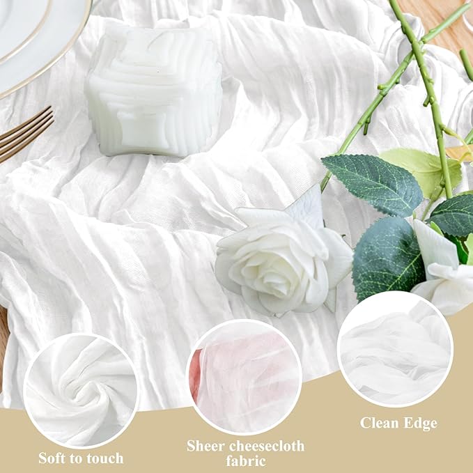 Wokceer Cheesecloth White Table Runner Valentine's Day 2Pack 10FT Ivory Boho Gauze Cheese Cloth Table Runner for Party Easter Rustic Sheer Runners for Baby Bridal Shower Wedding