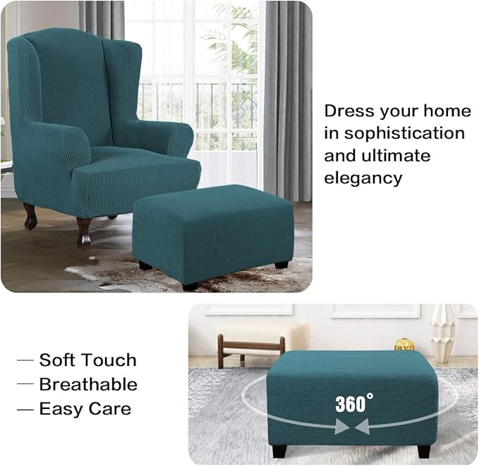 H.VERSAILTEX Ottoman Cover Slipcover Rectangle Fit Length 29'-34' Footrest Sofa Slipcovers Stool Cover Footstool Protector Covers Feature Stretch Thick Soft Jacquard Fabric Washable - Deep Teal