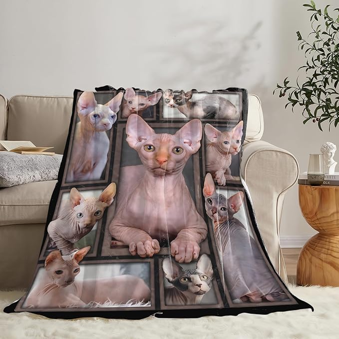 Tijuboni Sphynx Cat Throw Blanket Cat Gifts for Girls Boys Women Men Kids Adults Soft Flannel Fleece Blanket for Couch Sofa Bed Home Decor 40"x50"
