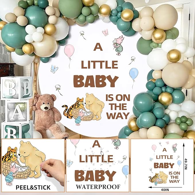 Winnie Baby Shower Sign, Gender Reveal Party Decor for Arch Backdrop, Welcome Sign Decor, A Little Baby is On The Way Wall Decal Stickers Winnie Decorations for Nursery