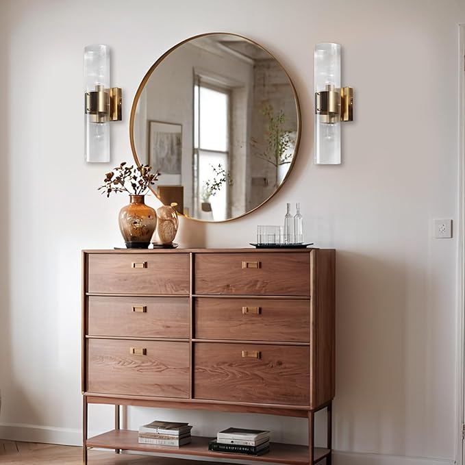 Modern Fluted Glass 2-Light Wall Sconce - Perfect for a Hallway or flanking a Painting or Bathroom, Bedroom Wall Sconces