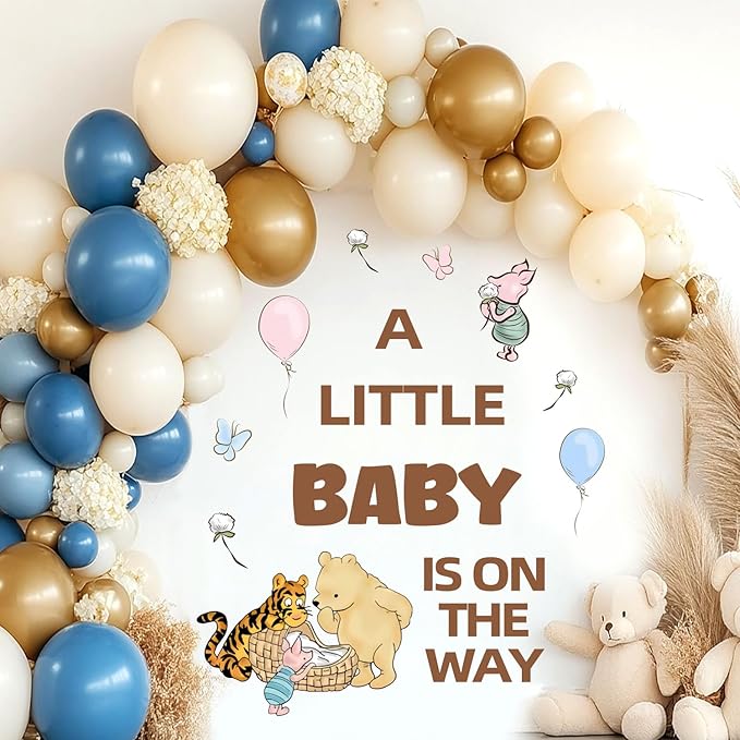 Winnie Baby Shower Sign, Gender Reveal Party Decor for Arch Backdrop, Welcome Sign Decor, A Little Baby is On The Way Wall Decal Stickers Winnie Decorations for Nursery