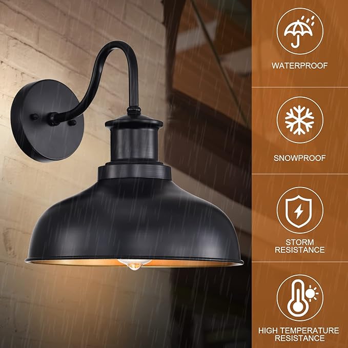 Outdoor Barn Light Outdoor Wall Sconce Farmhouse Rustic Exterior Wall Mount Lights Vintage Outside Lighting Fixture Industrial Black Lantern Works with Gooseneck Barn Porch Entryway Garage Shed