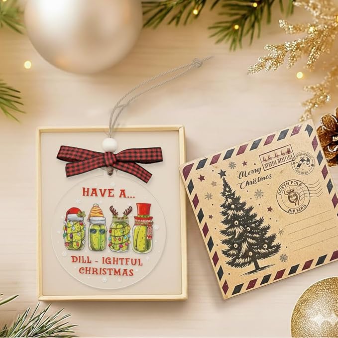 Pickle Ornament - Pickle Ornaments for Christmas Tree - Christmas Pickles Ornaments - Funny Pickles Gifts,Gag Gift - Funny Xmas Gifts - Acrylic Pickles Jar Ornament