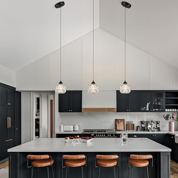 Crystal Chandeliers for Dining Room Lights Fixture Over Table, 3 Pack Black Modern Pendant Light Fixture，Crystal Pendant Lighting for Kitchen Island Bathroom Bar