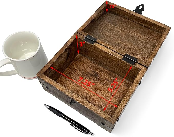 Nautical Cove Treasure Chest Wooden Box with Antique Iron Lock and Skeleton Key (Small 8x6x4.5) - Storage and Decor – Pirate Keepsake Chest, Decorative Storage Box with Hinged Lid
