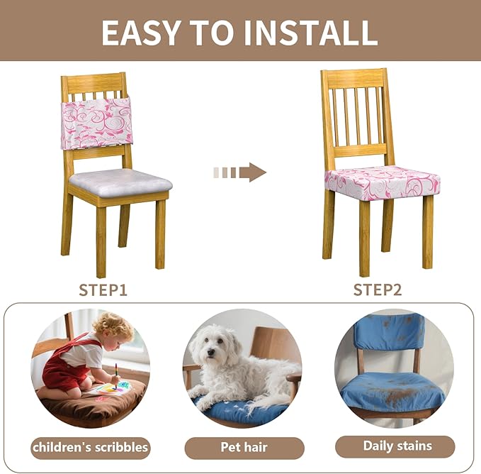 Stretch Dining Chair Seat Covers Set of 6,Dining Chair Slipcovers, Floral Printed Chair Covers,Soft Fabric Washable Upholstered Chair Seat Protector, No Rear Covers for Home Kitchen Dining Room