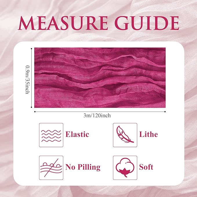 12PCS Table Runner Cheesecloth 10FT Fuchsia Boho Gauze Cheese Cloth Rustic Sheer Table Runners for Wedding Birthday Bridal Baby Shower Party Decoration