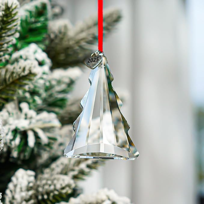 H&D HYALINE & DORA 2025 Crystal Christmas Tree Hanging Ornament, Clear Crystal Christmas Tree Ornament Suncatcher Ornaments for Home Window Outdoor Garden