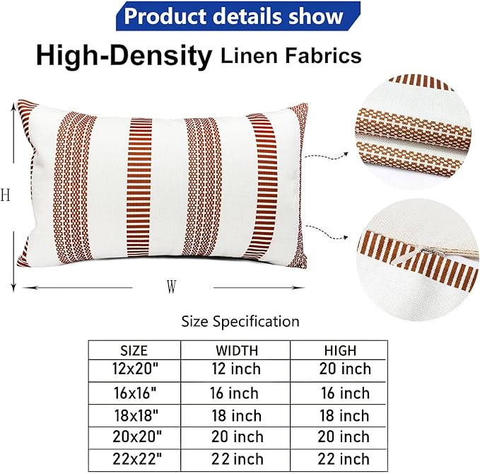 Decorative Throw Pillow Covers Set of 2 Coffee Boho Striped Pillow Covers 12x20 Inch Throw Pillow Cover Linen Pillowcase Farmhouse Outdoor Pillow Covers for Couch Sofa Bed Living Room