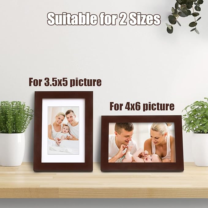 Egofine 4x6 Picture Frames with Plexiglass, Display Pictures 3x4.5 and 3.5x5 with Mat or 4x6 Without Mat Set of 4 for Tabletop and Wall Mounting, Walnut Color