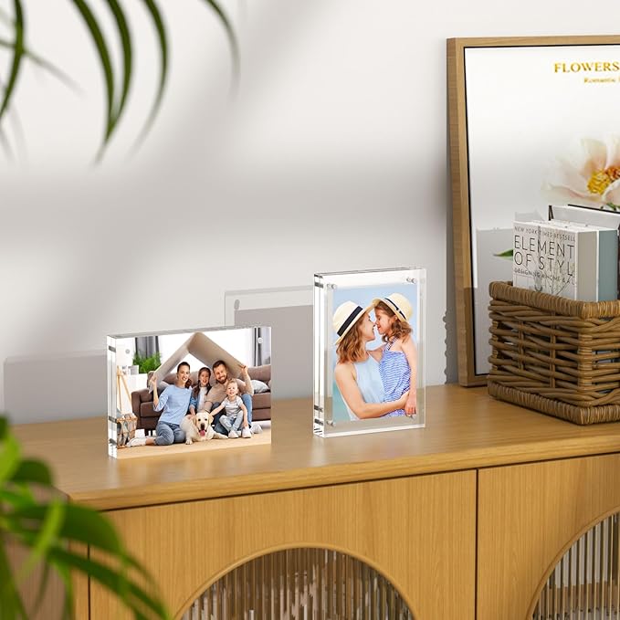 AITEE 8x10 Acrylic Picture Frames 3 Pack, 20% Thicker Block, Clear Picture Frames Freestanding Double Sided Magnetic Acrylic Lucite Frameless Transparent Square Frame Gift for Desktop Display