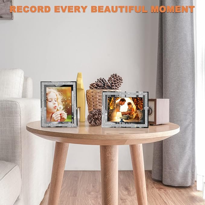 IZIDDO 4x6 Picture Frames Set of 4, Glitter Glass Photo Frame for Tabletop Display, Gift Picture Frame, Horizontally or Vertically