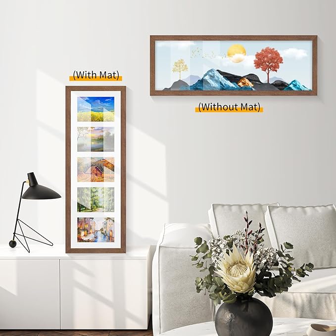 8x24 Oak Wood Picture Frame - 8x24 Photo Frame with Mat Display 5Pcs 4x6 Photos, 4x6 Picture Frame Wood, Natural Solid Wooden Picture Frames for Wall Art Photo and Prints(3 Pack, Walnut)