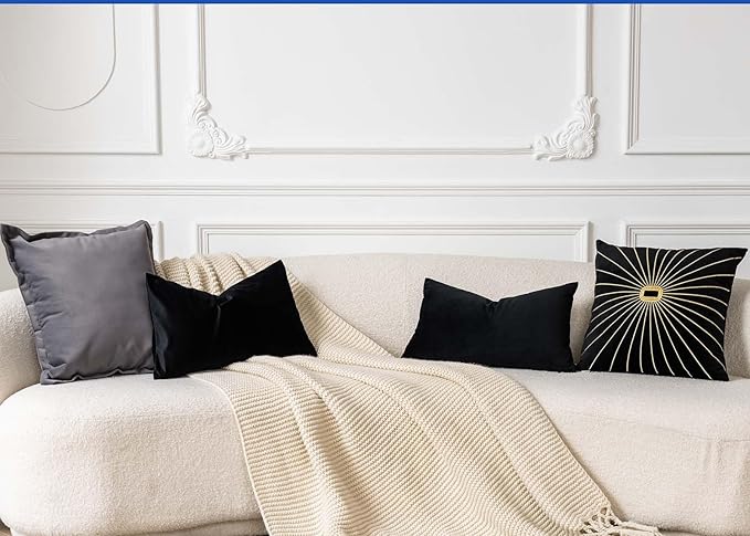 JUSPURBET Black Throw Pillow Covers Set of 2 Decorative Velvet Pillow Covers for Couch Sofa Bed Soft Lumbar Cushion Covers with Invisible Zipper for Living Room Home Decor,14x24 inch