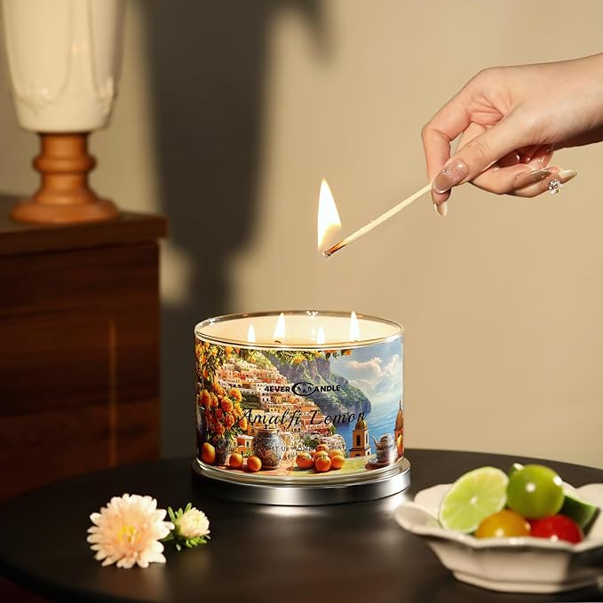 4-Wick Scented Candle - 18oz Soy Wax Blend Candle Over 50Hrs Long-Lasting Fragrance, Home Decor and Housewarming Gifts, Amalfi Lemon