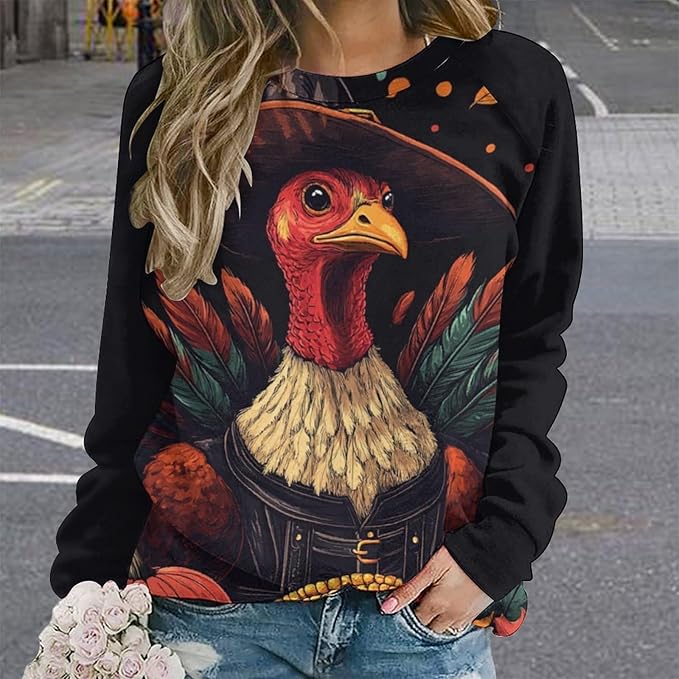 Womens Thanksgiving Sweatshirt Oversized Crewneck Pullover Casual Graphic Long Sleeve Shirts