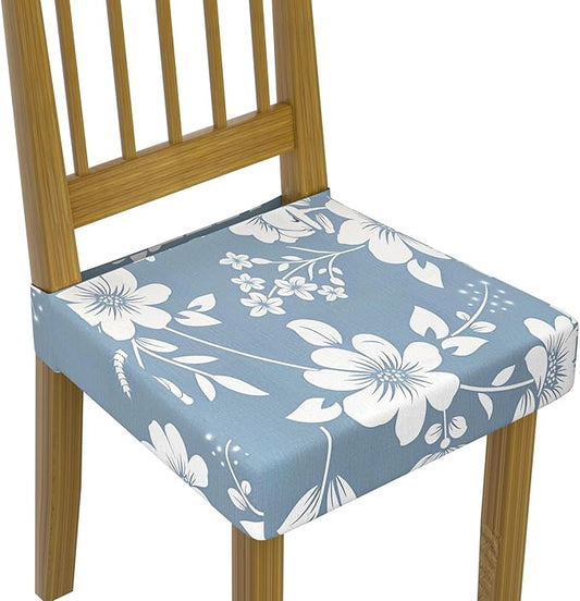Stretch Dining Chair Seat Covers Set of 6,Dining Chair Slipcovers, Floral Printed Chair Covers,Soft Fabric Washable Upholstered Chair Seat Protector, No Rear Covers for Home Kitchen Dining Room