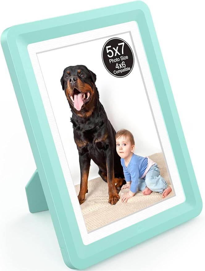 Green 5x7 Picture Frame with Acrylic Front 1 Pack, ABS Frame for 5x7 or 4x6 Photos, Shatterproof UV-Resistant Tabletop Photo Frame, Vertical/Horizontal Display for Home Décor