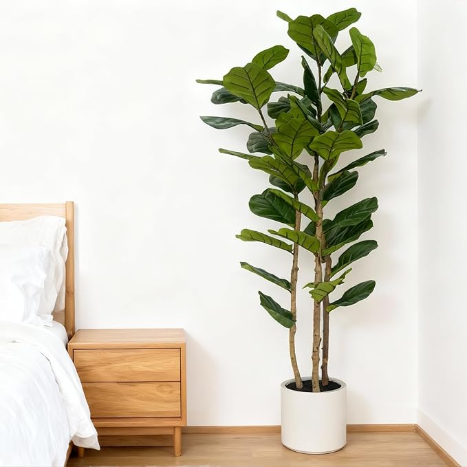 Artificial Tree with White Planter - Artificial Plants Indoor,Faux Tree Fake Floor Plant in Pot for Home Office Living Room Decor Indoor (Lyrata 5ft)