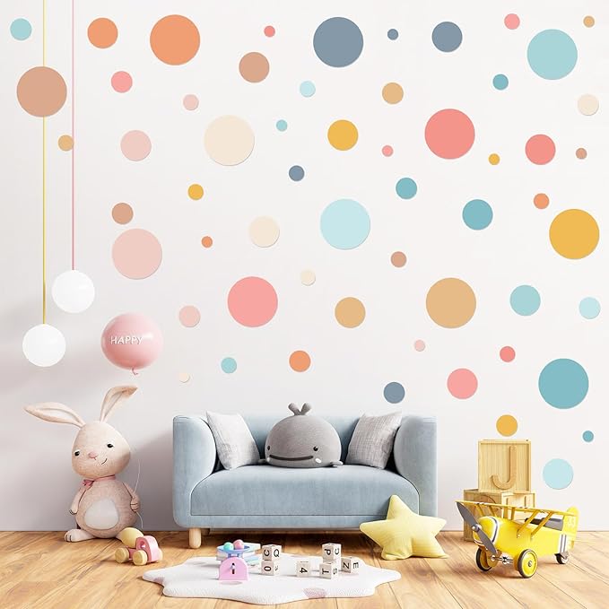 Zonon 264 Pcs Polka Dot Wall Decals for Classroom Decor Kids Circle Wall Sticker Vinyl Peel and Stick Colorful Removable for Nursery Bedroom Playroom Living Room(Bright Colors)