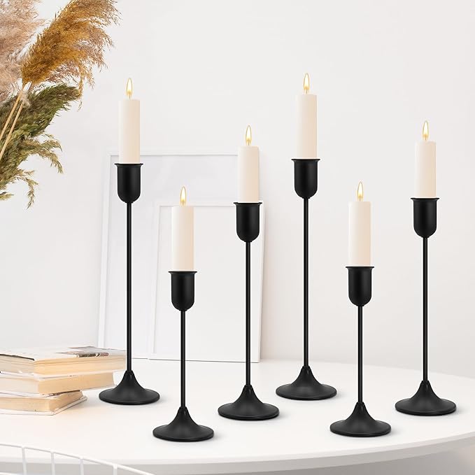 6 Pcs Black Candle Holders Set, Vintage Home Decor – Modern Taper Candlestick Holders for Wedding, Table Centerpieces – Great Gift for Housewarming, Birthday Parties, Wedding & Christmas Season