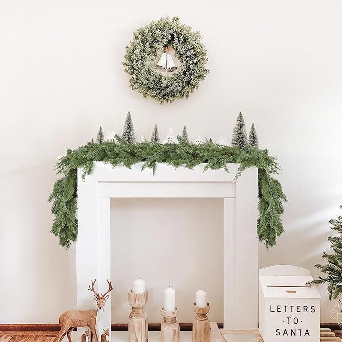 Pine Christmas Garland, 6FT Christmas Greenery Garland, Realistic Cedar Leaves Cypress Garland for Holiday Mantel Fireplace Table Centerpiece Decoration