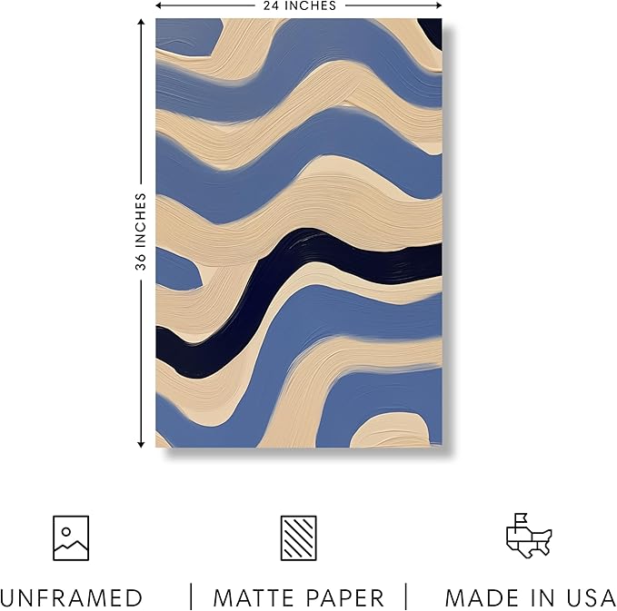 HAUS AND HUES Modern Abstract Wall Art - Blue and Green Living Room Art, Modern Artwork for Walls, Minimalist Picture for Living Room(Blue Abstract Pattern 4, Unframed, 24x36)