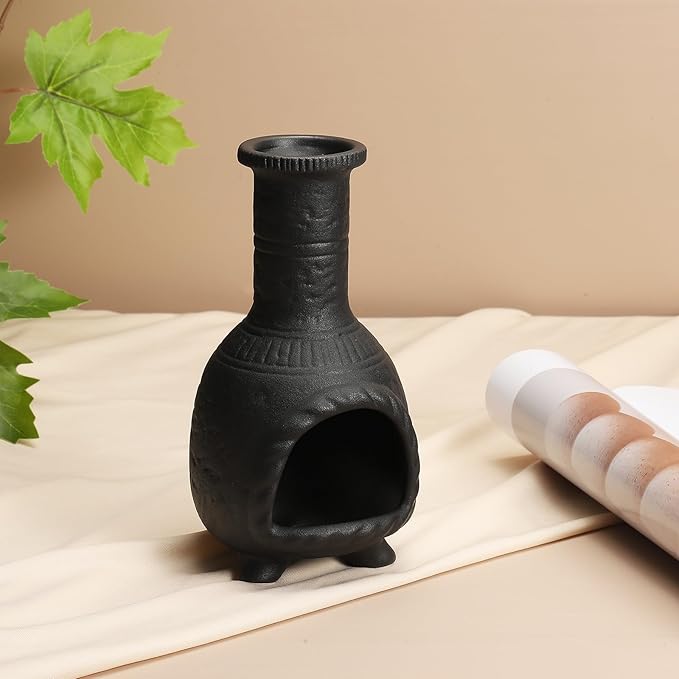 uxcell Incense Burner, Ceramic Incense Holder Santo Holder Ash Catcher with Cleaning Brush Tweezer Decorative Bowl for Meditation Stick Aromatherapy Yoga, Large Black