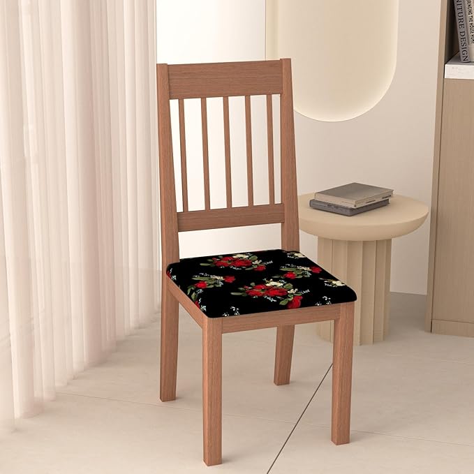 Stretch Dining Chair Seat Covers Set of 8,Dining Chair Slipcovers, Floral Printed Chair Covers,Soft Fabric Washable Upholstered Chair Seat Protector, No Rear Covers for Home Kitchen Dining Room