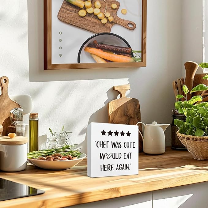 Farmhouse Kitchen Decor, Chef was Cute Would Eat Here Again Sign, Five Star Review Sign for Kitchen Wood Decoration, Funny Home Decor, Dining Room Decors, Restaurant Decors, Chef Gift