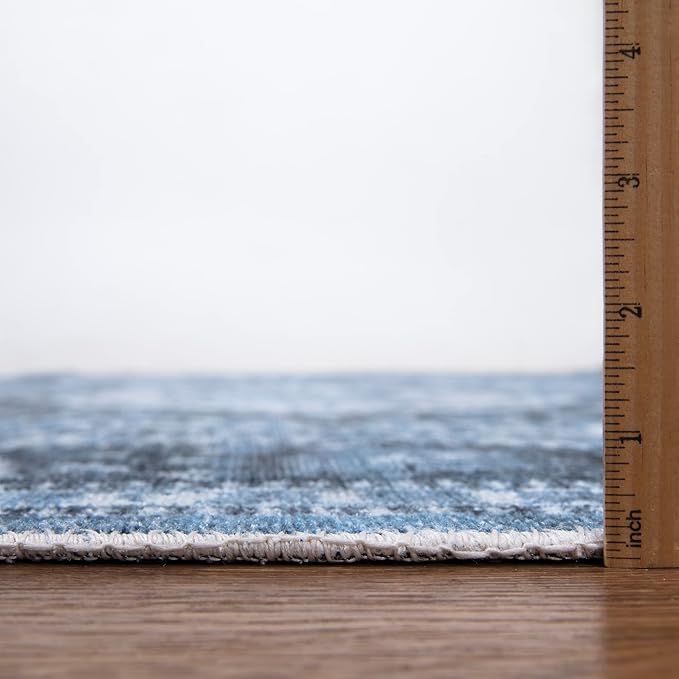 Bloom Rugs Caria Washable Non-Slip 4x6 Rug - Blue Traditional Area Rug for Living Room, Bedroom, Dining Room, and Kitchen - Exact Size: 4' x 6'