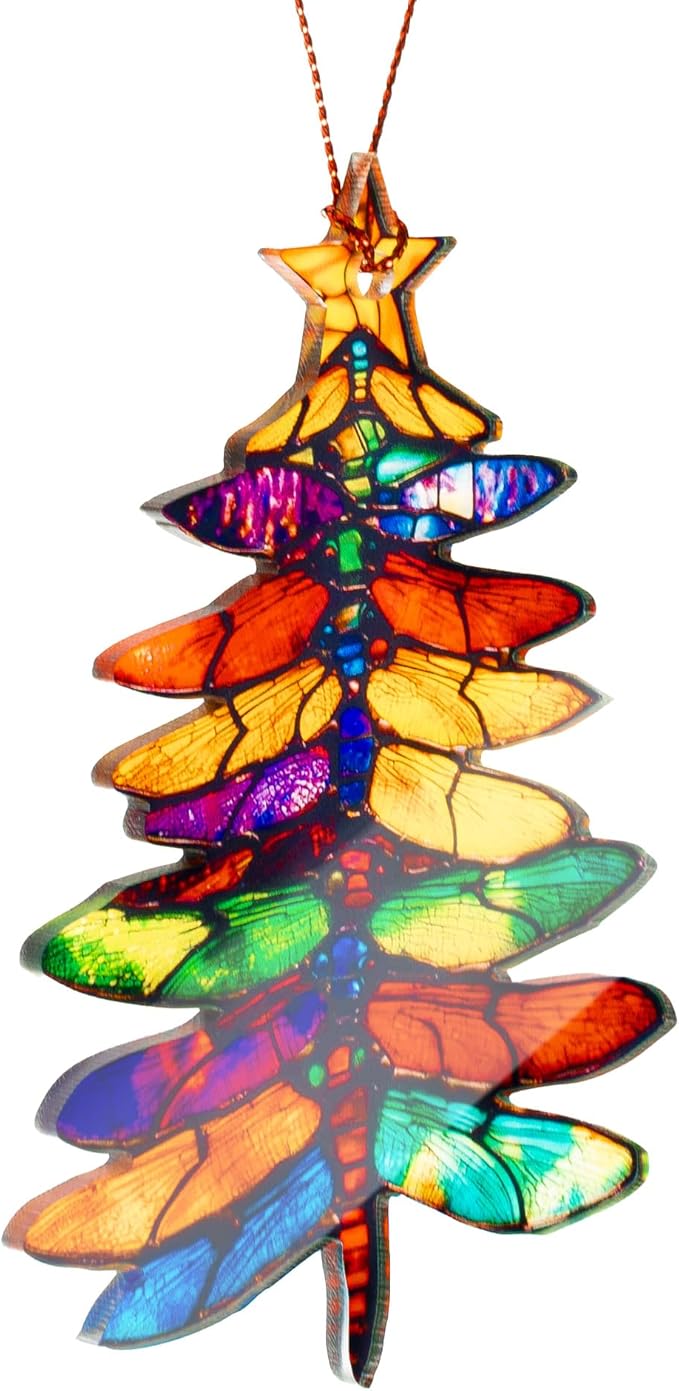 Dragonflies Suncatcher Decor, Dragonfly Tree Ornament, Hanging Christmas Ornaments Decoration for Window, Car, Dragonfly Gifts for Women Friends, Cute Ornaments for Christmas Tree, Keepsake Ornament