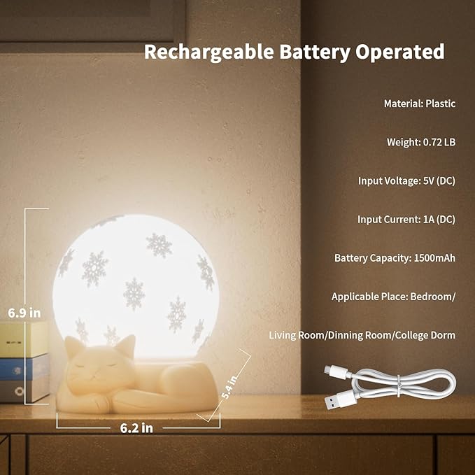 Rotatable Bedside Table Lamp for Bedroom, 3 Color Temperatures Cat Lamp, Touch Control Rechargeable Nightstand Lamp with USB C Charging for Christmas