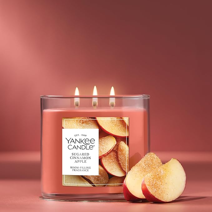 Yankee Candle Sugared Cinnamon Apple, Holiday Scented Candle, 14.5oz 3-Wick Candle Jar with up to 40 Hours Burn Time, Giftable